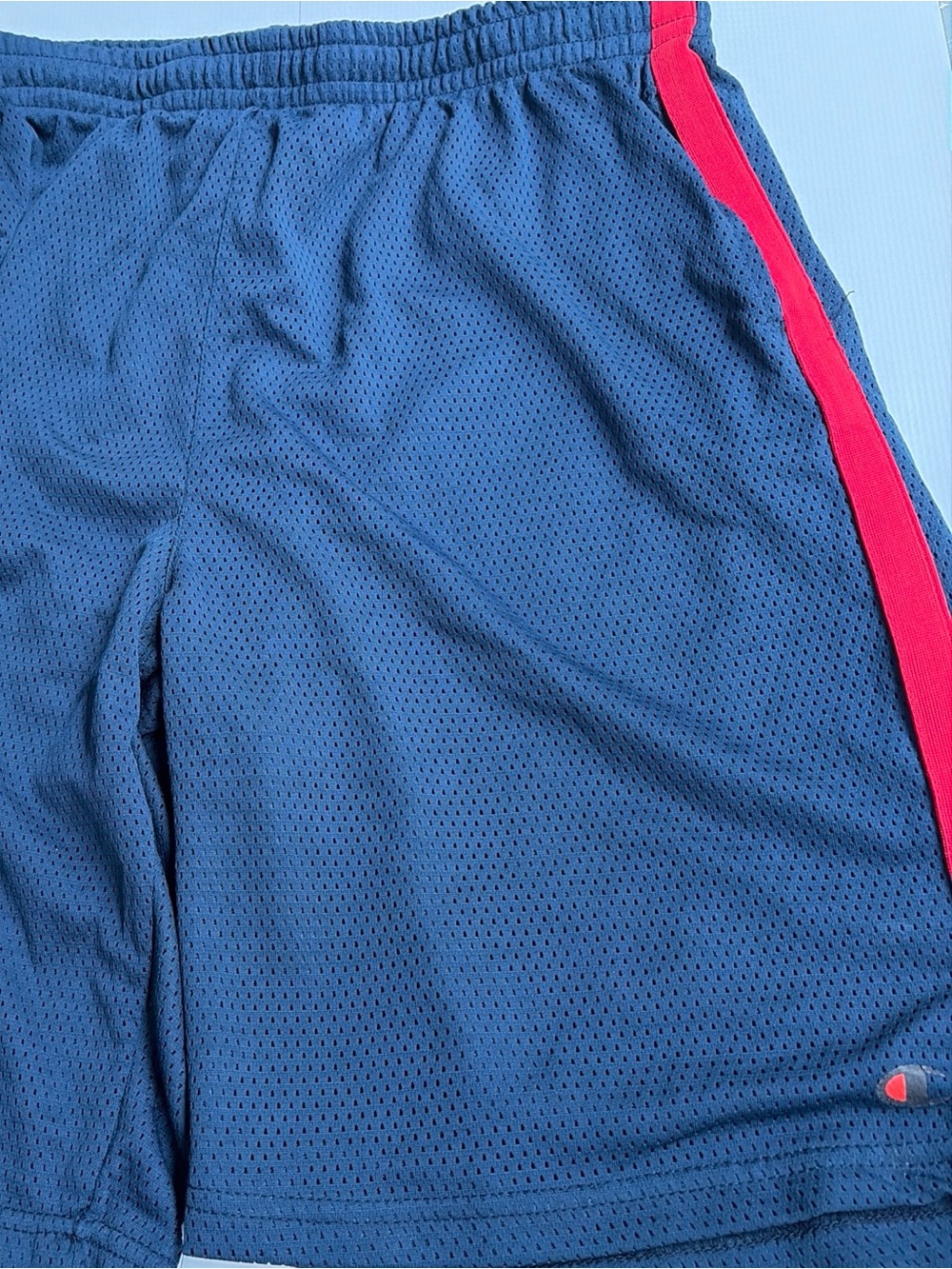 Champion Men’s Swim Trunks XL Navy Blue Red Stripe Mesh Lined Drawstring Pockets